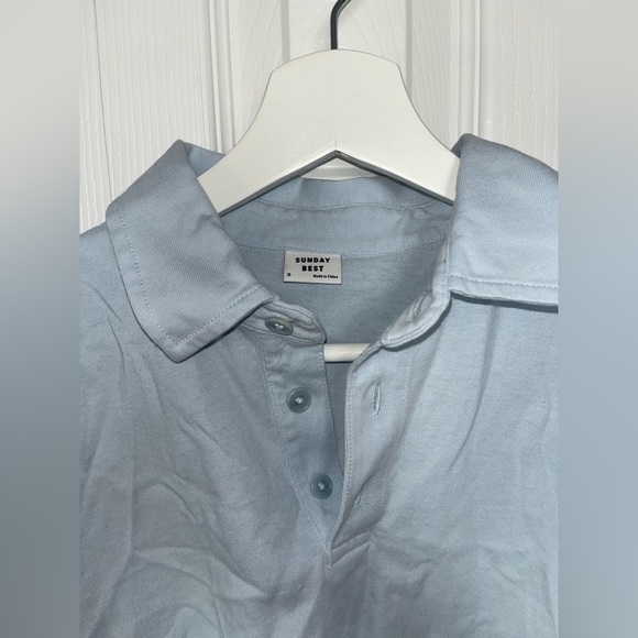 NWT Aritzia Sunday Best Roland cropped short sleeve blue polo shirt - Picture 3 of 6